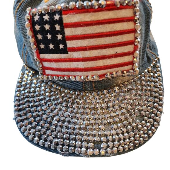 World of speed 90's Style Acid Wash USA Flag Cap with Rhinestones - Picture 5 of 5